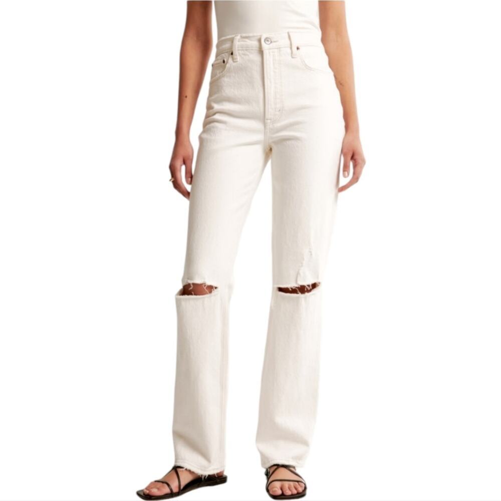 Abercrombie & Fitch The Mom High Rise Distressed White Jeans Plus Size 22 36 new - Picture 1 of 16